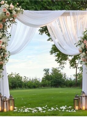 Wedding Arch Draping Fabric 10x10 White Sheer Chiffon Backdrop 2 Panels Party
